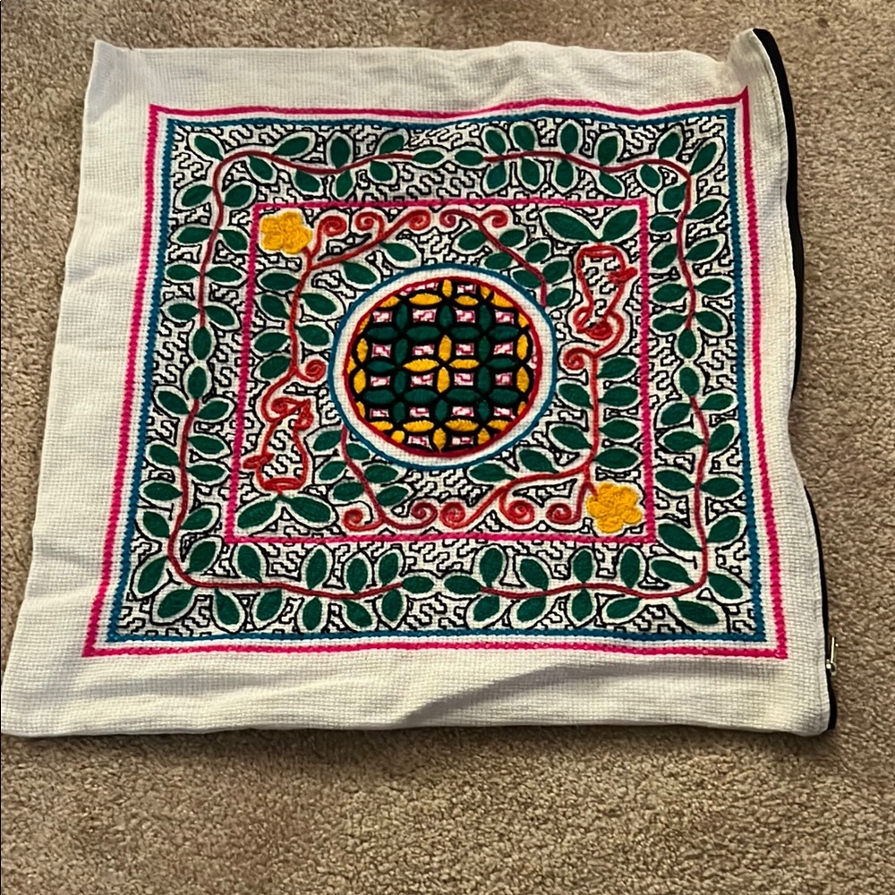 Colorful shipibo hand Embroidered Cushion Cover